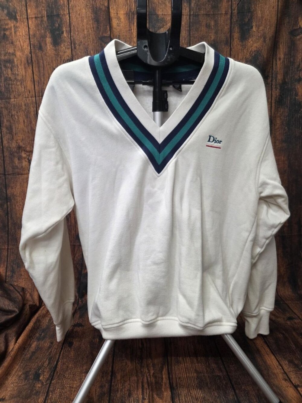 Vtg Christian Dior Cricket Rugby Sweater Mens L V-Neck Preppy 80s Sweatshirt